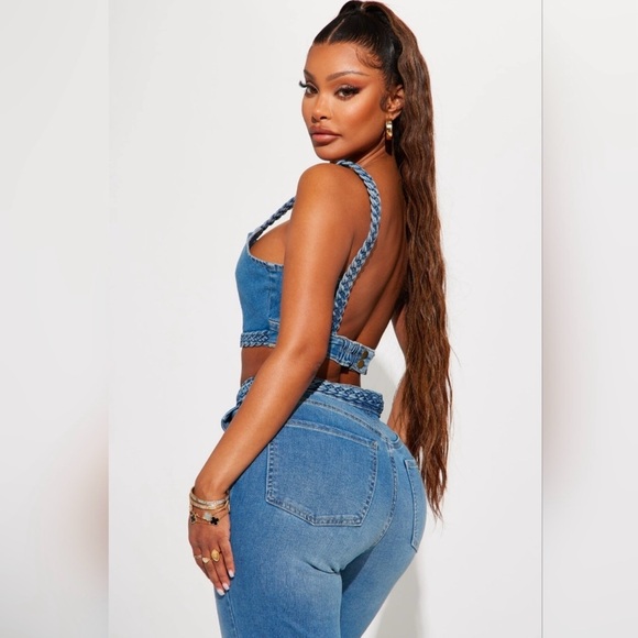 Fashion Nova Blue Denim Braided Set - Picture 5 of 6